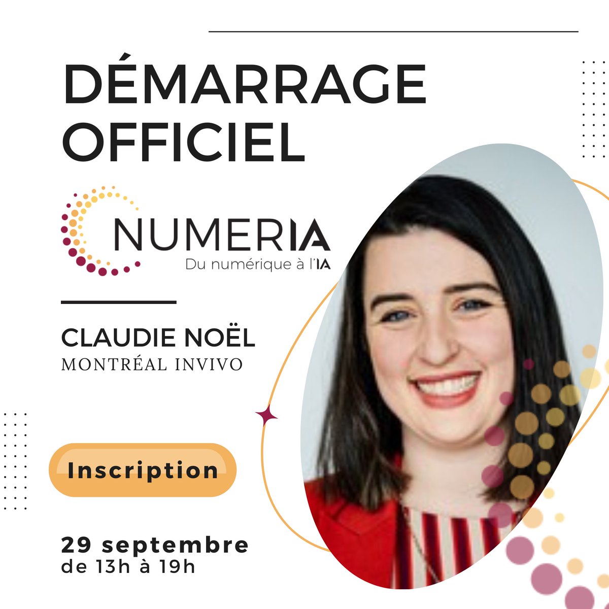 CRIM_ca's tweet photo. ***C'EST DEMAIN***

Claudie Noël, directrice de projets de @Montreal_InVivo sera des nôtres demain lors de l'événement de démarrage officiel de NUMERIA au CRIM. Dernière chance pour vous inscrire :  https://t.co/BwEwR0ovKE https://t.co/bGSdAdXPJW