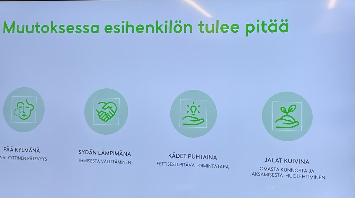 SatuPuumala's tweet photo. Kun muutos on jatkuvaa, tiivistyy tässä hyvin esihenkilön rooli. 💚 #muutos #muutosjohtaminen #työhyvinvointi https://t.co/oMZDI7Epbm