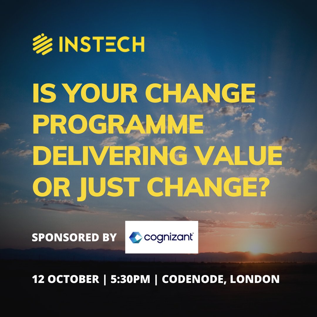 InsTech_London's tweet photo. Join our next event to hear examples of successful insurance change projects and the key attributes needed to deliver value through change. 

We've got speakers from @Cognizant, Vave and Rethink Underwriting and we want to hear your experiences as well.

https://t.co/SJSzvMNDDo https://t.co/dqnaz2IA4G