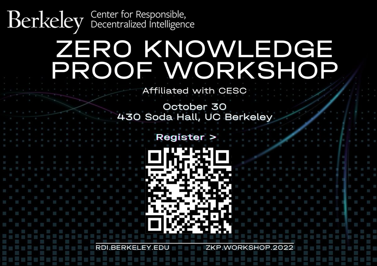 Join us Oct 30 <a href="/UCBerkeley/">UC Berkeley</a>: rdi.berkeley.edu/zkp-workshop-2… 
An amazing list of speakers:
Shafi Goldwasser <a href="/danboneh/">Dan Boneh</a> <a href="/Stanford/">Stanford University</a> <a href="/jbaylina/">Jordi Baylina - baylina.eth</a> @0xPolygonHermez <a href="/1HowardWu/">howardwu.aleo 🦁</a> <a href="/AleoHQ/">Aleo</a> <a href="/dlubarov/">Daniel Lubarov</a> <a href="/0xPolygonZero/">Polygon Zero 💜</a> <a href="/BruestleJeremy/">Jeremy Bruestle</a> <a href="/RiscZero/">RISC Zero</a> <a href="/yezhang1998/">Ye Zhang 📜</a> <a href="/Scroll_ZKP/">Scroll</a> <a href="/captain8299/">Yu Feng</a> <a href="/zkproofs/">Pratyush Mishra</a>   <a href="/YupengZhang7/">Yupeng Zhang</a>
