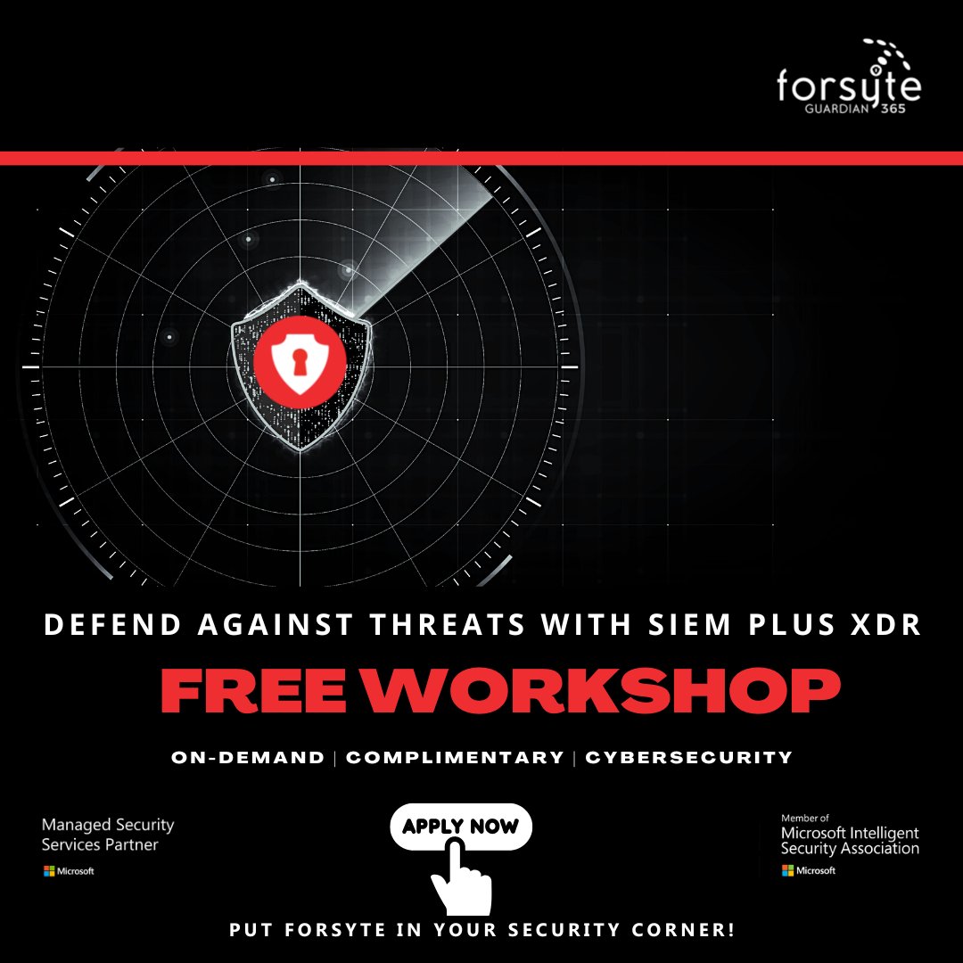 Let <a href="/forsyteit/">Forsyte I.T. Solutions</a> help your clients along their journey to better #security with the Microsoft SIEM Plus XDR Workshop!

Apply for our 100% funded security #workshop while spots are available: loom.ly/fRF_1PM