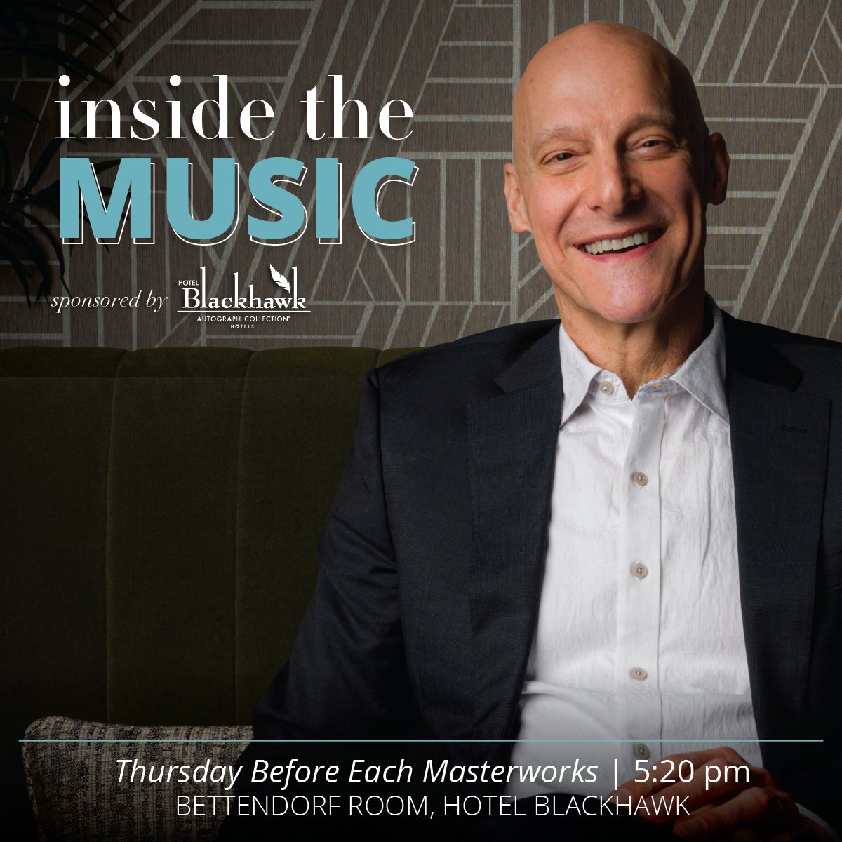 Join Maestro Mark Russell Smith tomorrow evening for Inside the Music at the Hotel Blackhawk’s Bettendorf Room, where he will walk you through the music featured Masterworks I: Ode to Joy
 
Free Admission &amp; Cash Bar. Doors open at 5:00 pm

Sponsored by Hotel Blackhawk