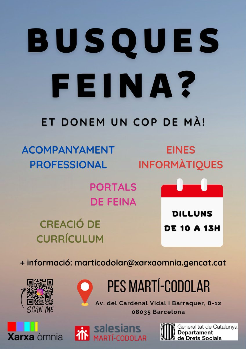 Seguim amb l’espai de recerca de feina els dilluns pel mati! #XarxaÒmnia #TIC #tecnologies #cercalaboral