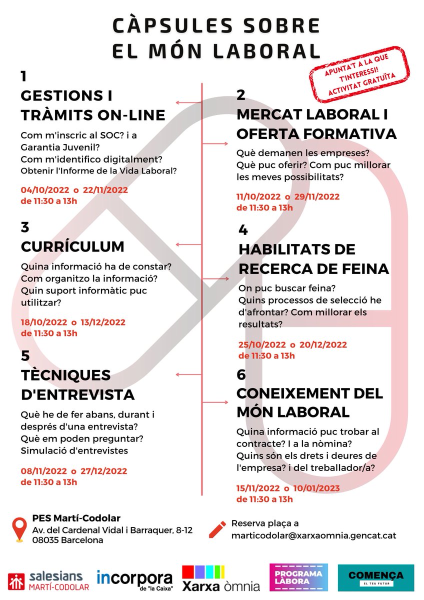 Els diferents projectes de <a href="/PESMartico/">PES Martí-Codolar - Salesians Sant Jordi</a> ens unim per realitzar càpsules sobre el món laboral. Apunta’t! #laboral #monlaboral #feina