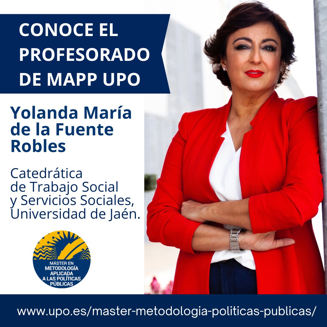 mapp_upo's tweet photo. Hoy te presentamos a @YolandadlFuente 🎓Catedrática de #TrabajoSocial y #ServiciosSociales y coordinadora del Máster Oficial en Dependencia e Igualdad en la Autonomía Personal de la @ujaen y del Máster en Accesibilidad para #SmartCity.
#MappUPO #SoydelaUPO https://t.co/EomV7mnNeE