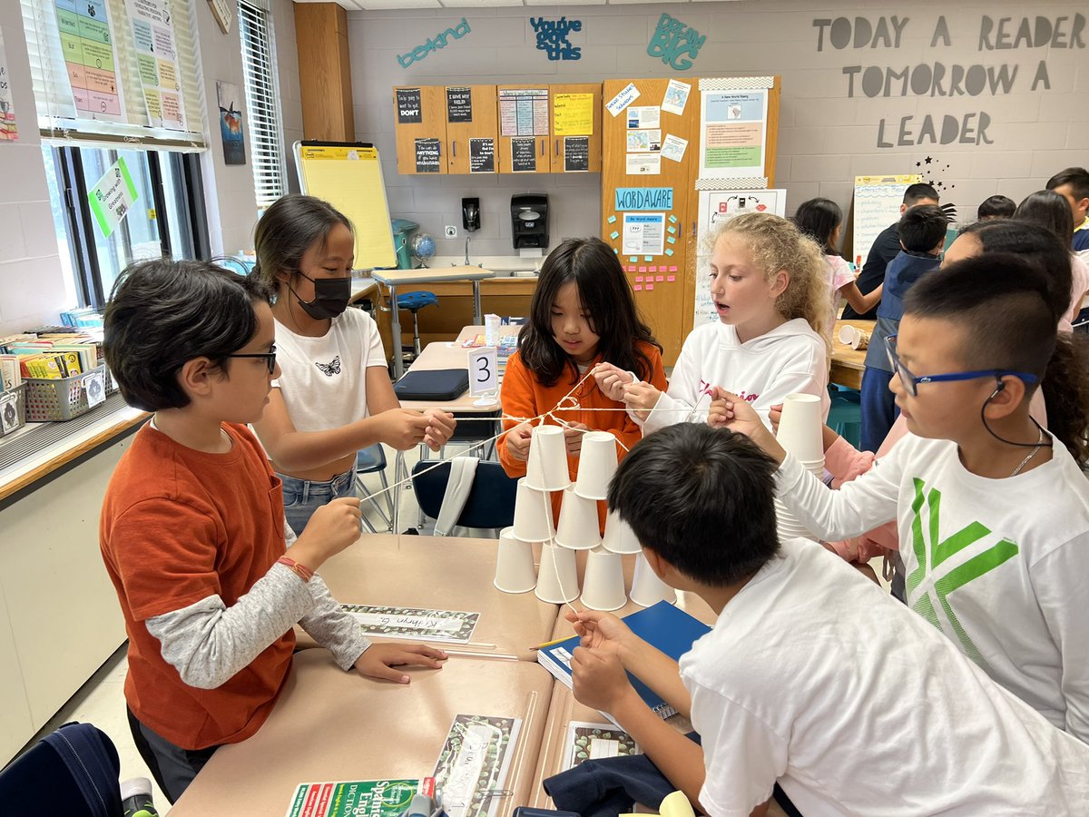 Stem team building activity with <a href="/Abritasear5/">Abrita Searingtown</a> .  Without the use of their hands…Students used teamwork, string, and a rubber band to stack cups into a tower!  <a href="/SearingtownK5/">Searingtown School</a> #teambuilding #communication #BetterTogether