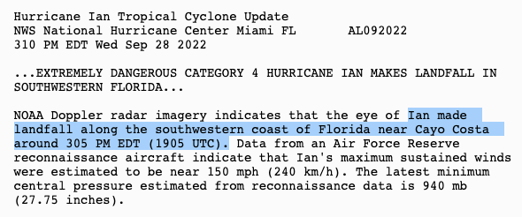 wxjerdman's tweet photo. #Ian just made landfall in **exactly** the same location #Charley did in 2004. 

Unreal! https://t.co/erV0a4l41x