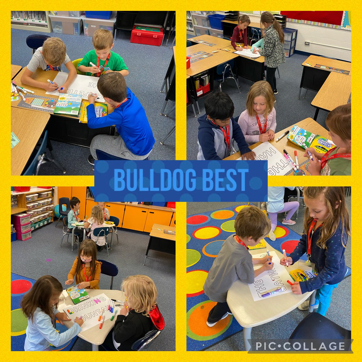 MrsMooreSA95's tweet image. These awesome 1st graders are working together to create posters that teach the citizens of Sarah Adams to do their Bulldog BEST in the cafeteria, hallway, bathroom and at the drinking fountain. #inquiryproject #BulldogBest