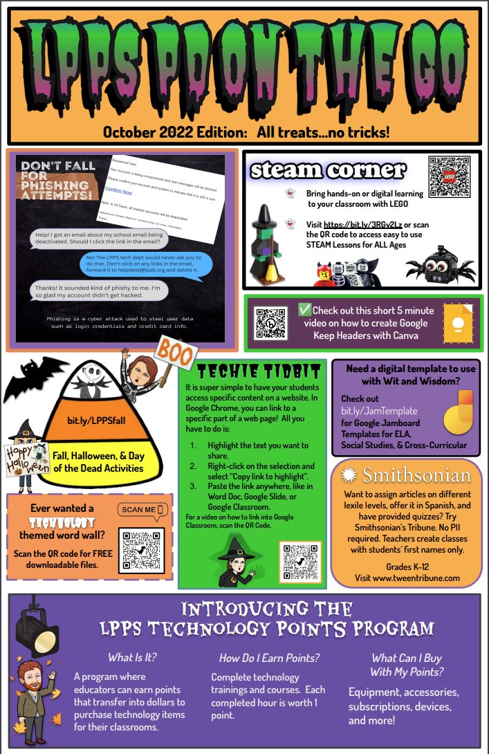 LPPS_EdTech's tweet photo. The SPOOK-tacular October 22 PD on the GO is now available online and is heading to your school soon! Check out all the treats with no tricks here. https://t.co/6NMfDvmZOp https://t.co/TS1QfN9TMm