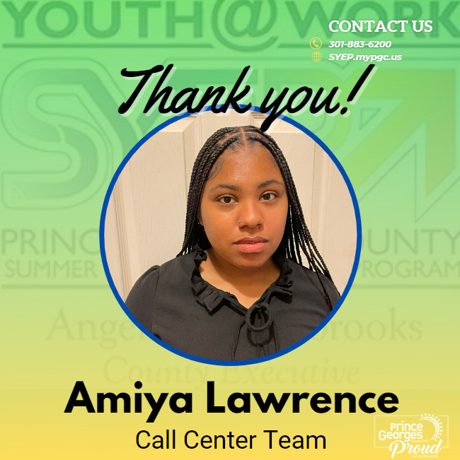 PGCSYEP's tweet photo. #PGCSYEP - Meet Youth at Work Talent Pipeline Participant Amiya Lawerence!  Prince George's County young adults are making a mark on the County!  We are #PrinceGeorgesProud #SYEPintern #ThankYou #AlphaKappa Alpha https://t.co/h9DXzBOGoE