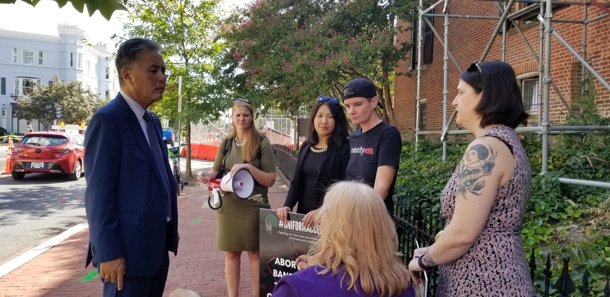 SaraESamora's tweet photo. @VetAffairsDems Chairman @RepMarkTakano stops by to speak with veterans and advocates about #reproductivehealth and #reproductiverights, which they're about to march for #uniformaccess. https://t.co/kaWSj0AQhC