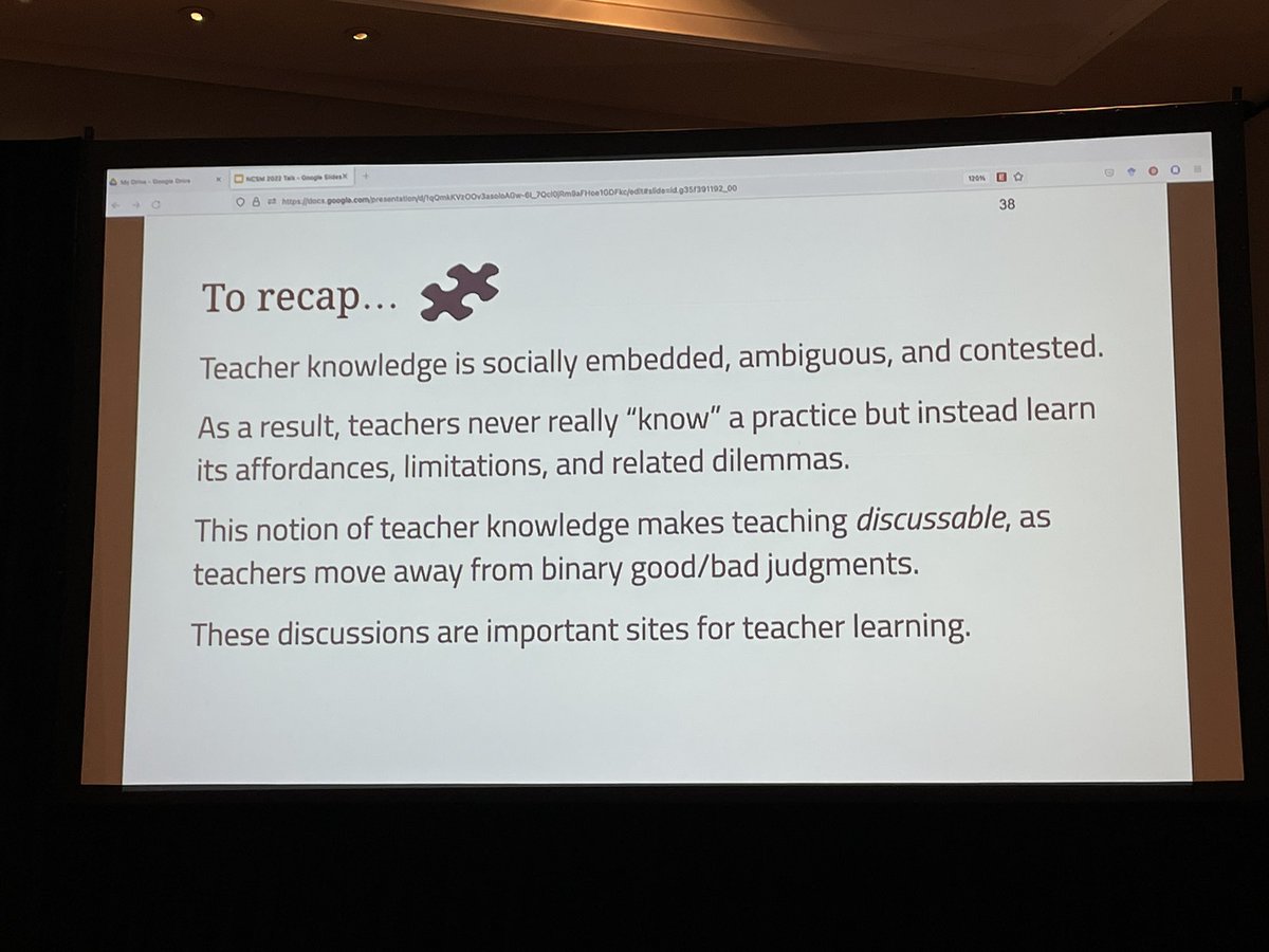 jnovakowski_'s tweet image. If the goal is ambitious and equitable mathematics instruction, we need to have an expansive notion of what good teaching is, that includes opportunities for responsiveness, reflection and paying attention to sociology-cultural contexts. @ilana_horn @MathEdLeaders #NCSM22