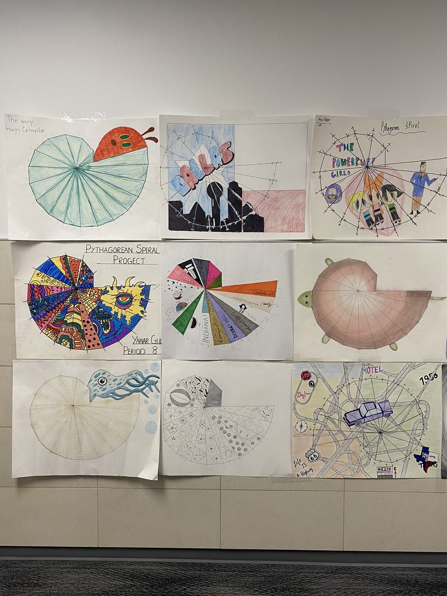 AllenCoaches's tweet photo. Beautiful art produced in Adv Geometry this week! @lizmbrown94 #pythagoreanspirals #artandmath https://t.co/WMD8wf9Shb