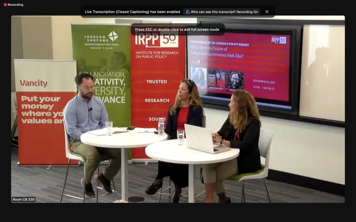 claumiller15's tweet photo. 💭💡Panel discussion on the future of Indigenous governance @IRPP #PolicyRadar https://t.co/TUjUxoNte3