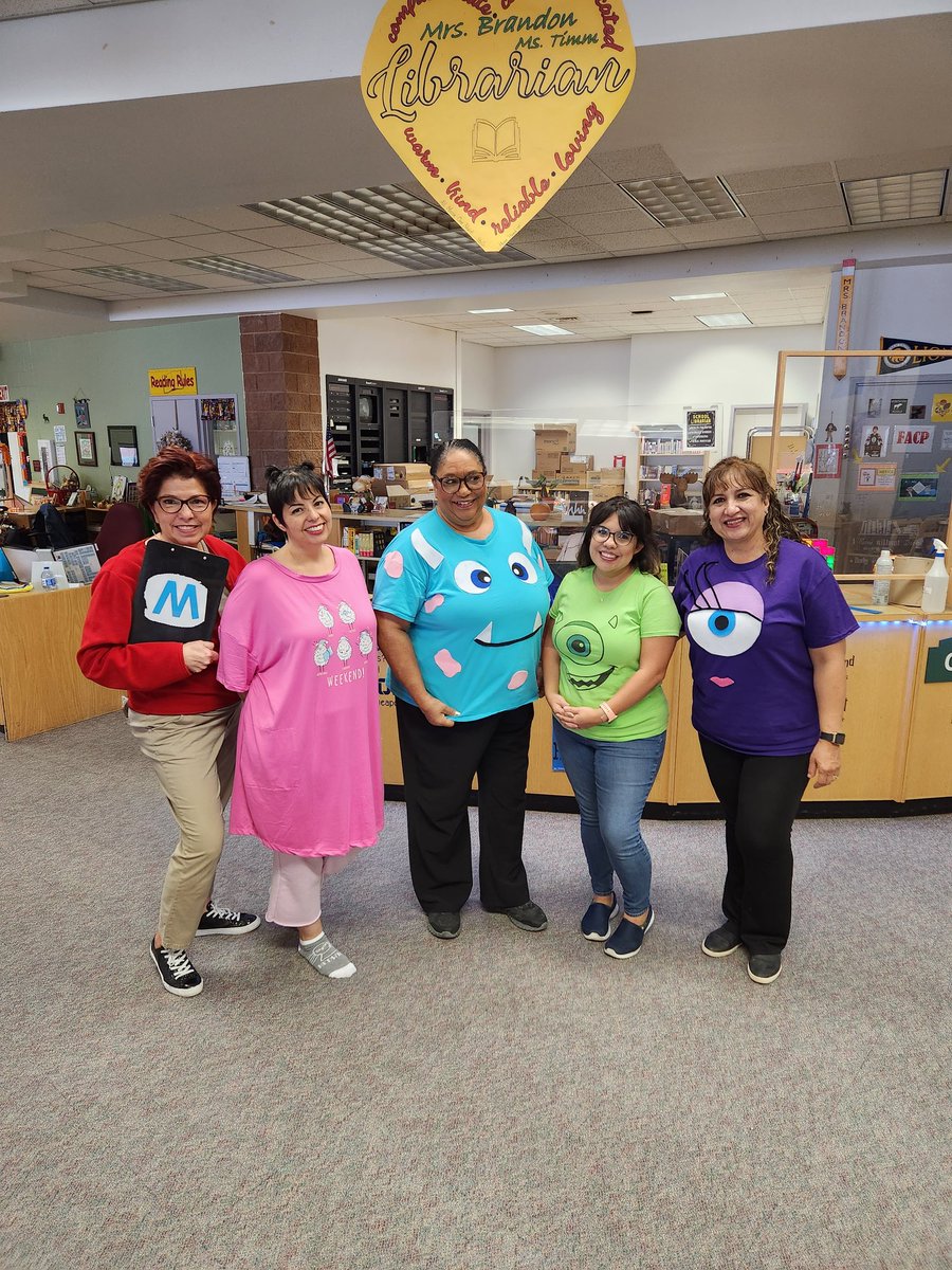 SBrandon_MMS's tweet photo. Oh no! There are monsters in the MMS library! Having fun with this crew on Disney Duo Day! #TeamSISD #SISDLibraries @MMurphy_ECES @cmarti_ECES @SDorador_ECES https://t.co/hY0Q06Yh58