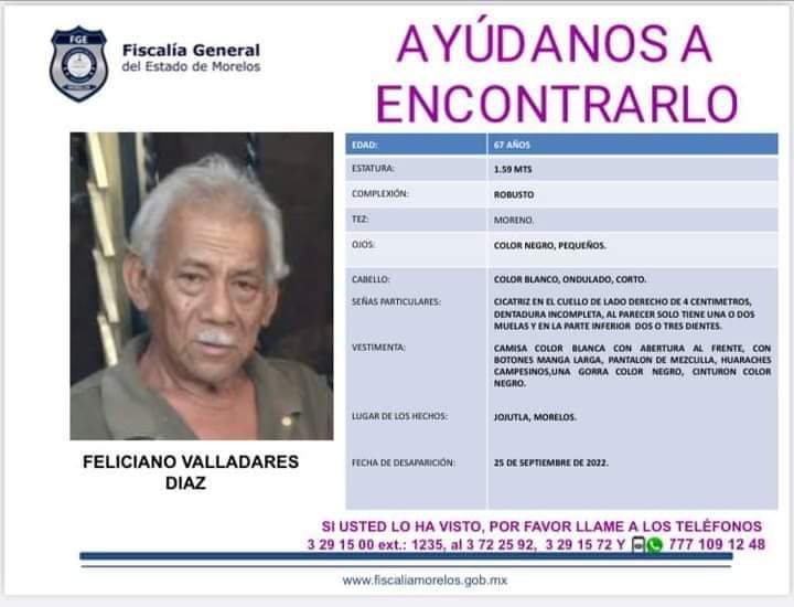 Porfavor ayúdanos a compartir! 
 
El señor Feliciano es de #Tlatenchi #Jojutla #Morelos su familia lo espera.
<a href="/botDesaparecidx/">BotDesaparecidx</a>