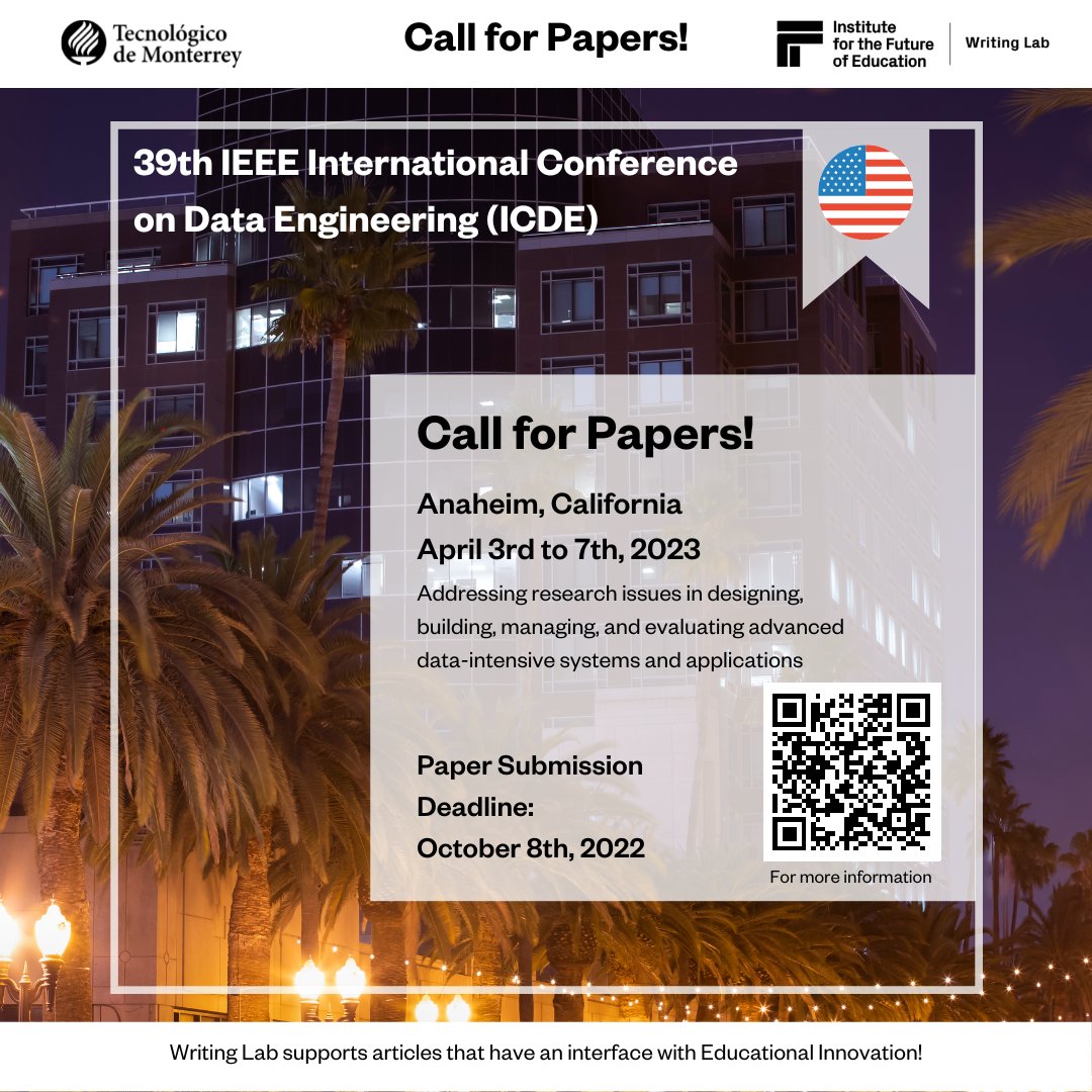 TecWriting's tweet photo. Call for papers!
Present your research work at EDUCON, ICDE, and ICPE!
For financial and technical support contact us at https://t.co/Zs8C7rc7TO or writinglab@itesm.mx
#TecdeMty #TecdeMonterrey #ITESM #CampusMonterrey #SoyTec #WL #WritingLabTec #Innovation #Education https://t.co/fkYAOSdGPD