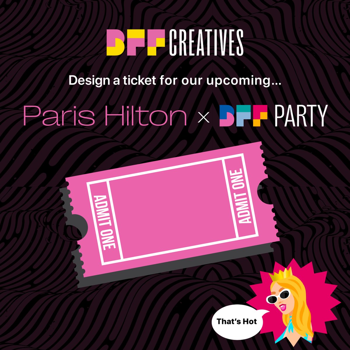 Founding BFF <a href="/ParisHilton/">Paris Hilton</a> is planning a special party for our BFF community, and the only thing missing is a fire 🎟 design! 

It's up to the BFF Creatives Club to create a VIP physical ticket that evokes Paris’s love of pink and Web3. Want to submit a design? 😏