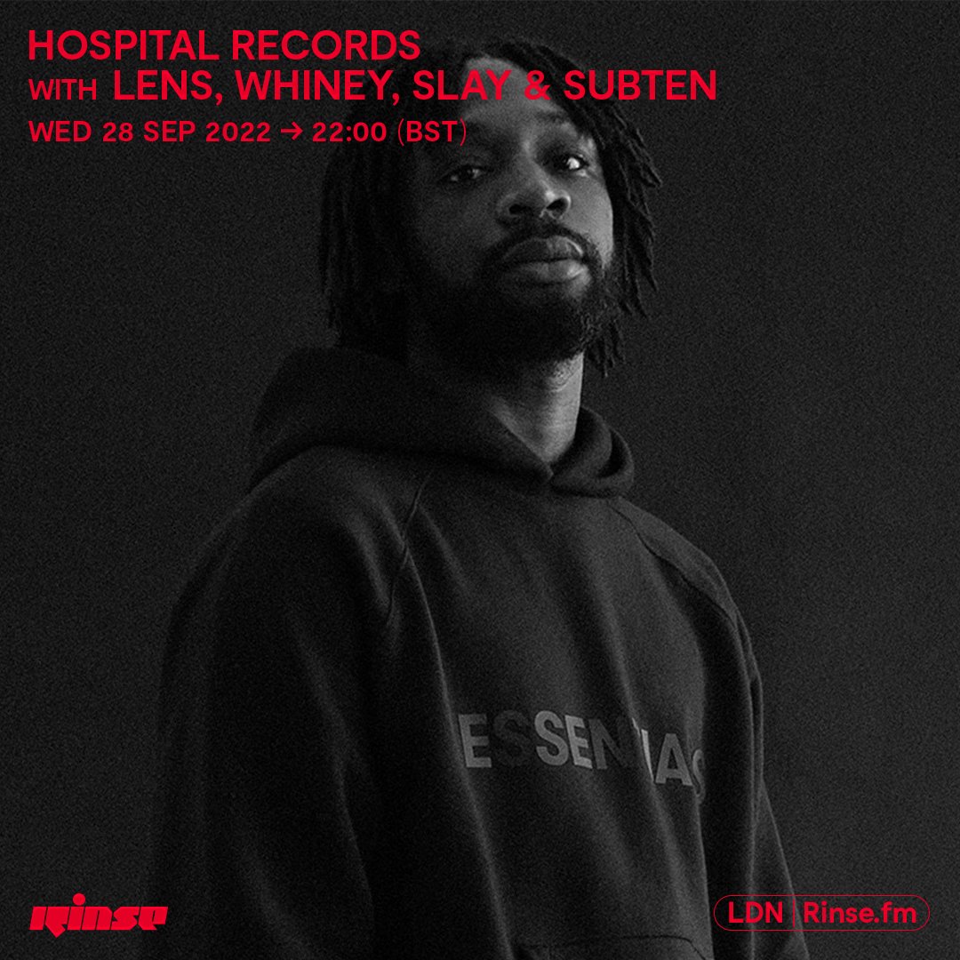 RinseFM's tweet photo. Next up at 10PM it's @HospitalRecords with #Lens, @whineymusic, #Slay & #Subten
Only https://t.co/6hLtrMg0Aq + 106.8FM
#RinseFM https://t.co/GRHbwBJRMy