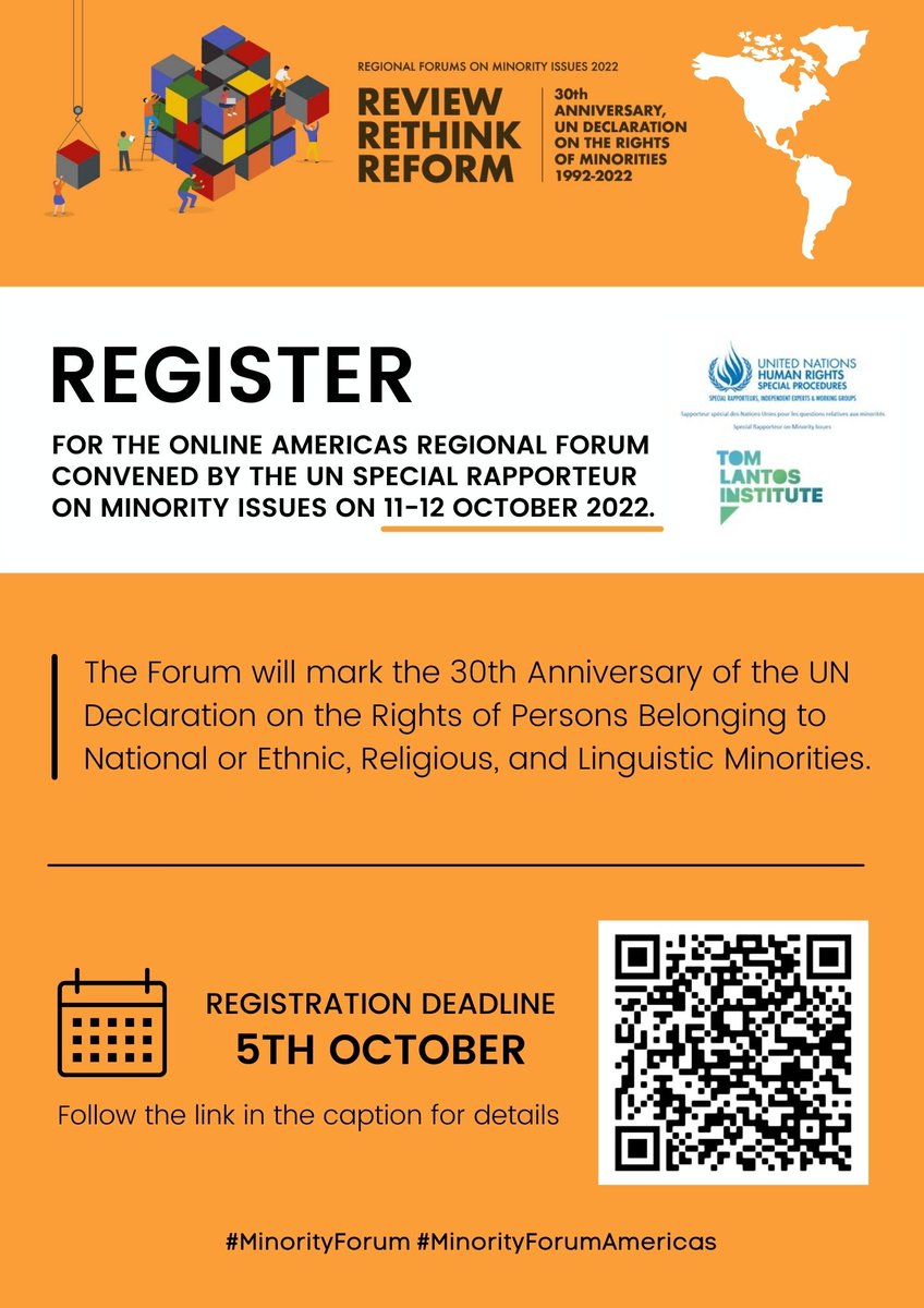 fernanddev's tweet photo. #Religious, #ethnic & #linguistic #minorities in #Americas - time to register for the Regional Forum on 30th anniversary of #UN Declaration on Minority Rights 11-12 October. https://t.co/rjGjhIKj9Q
#MinorityForum #minorityforumamericas #UN_SPExperts #humanrights #DerechosHumanos https://t.co/OFxYEN7xgB