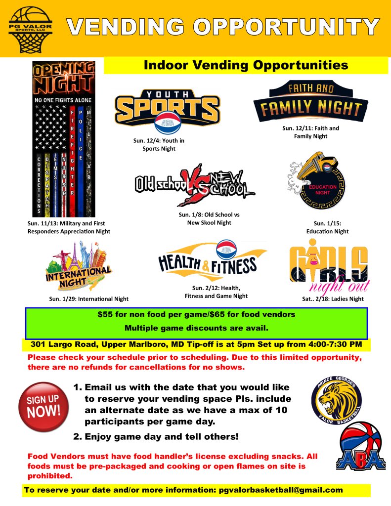 Reminder about some opportunities with us for vending, performing at halftime and for singing the national anthem. Hit us up if you are interested!