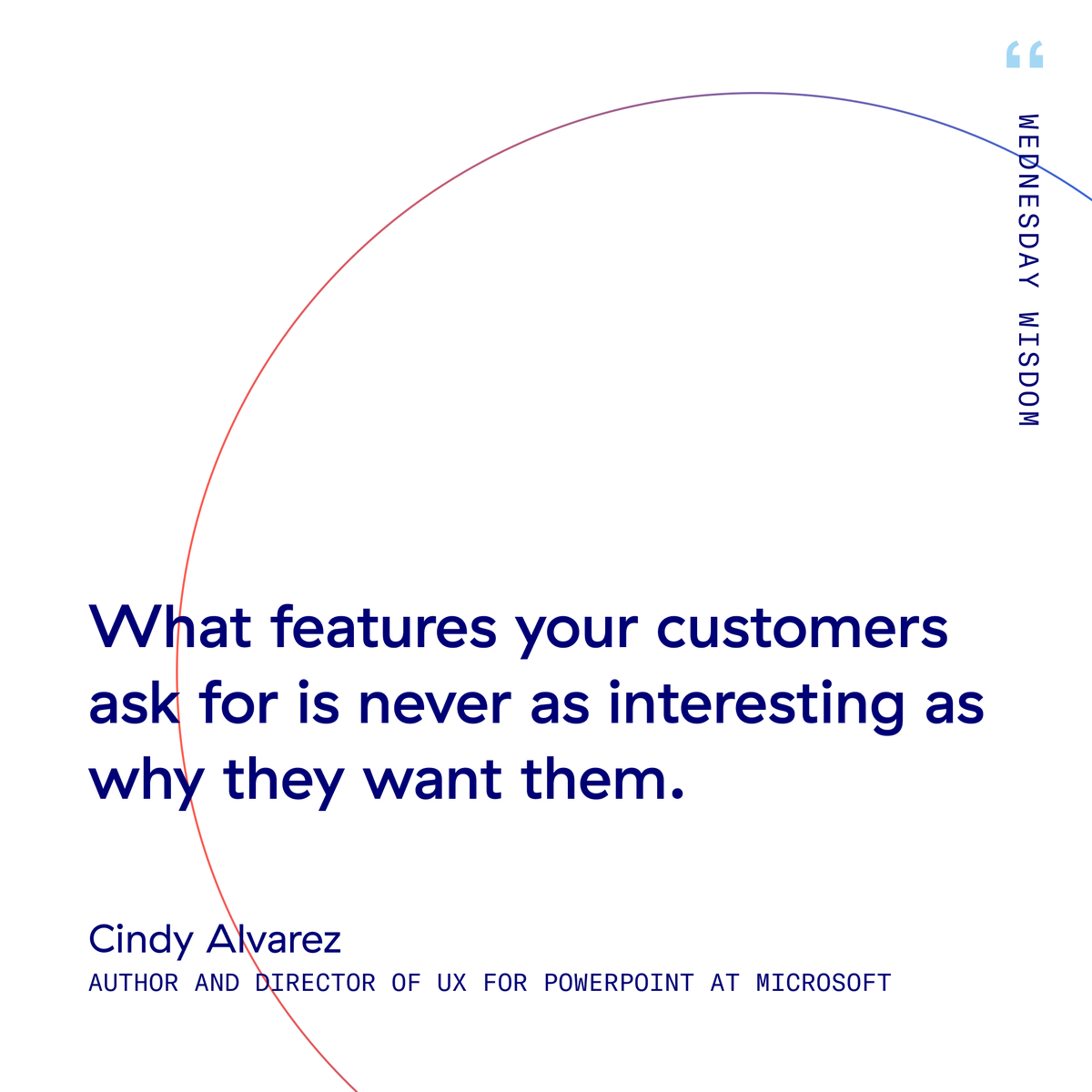 Have your users describe the problem, not their solution. 

#WednesdayWisdom via <a href="/CindyAlvarez/">Cindy Alvarez @cindyalvarez@mastodon.social</a>

#UX #UserExperience #CX