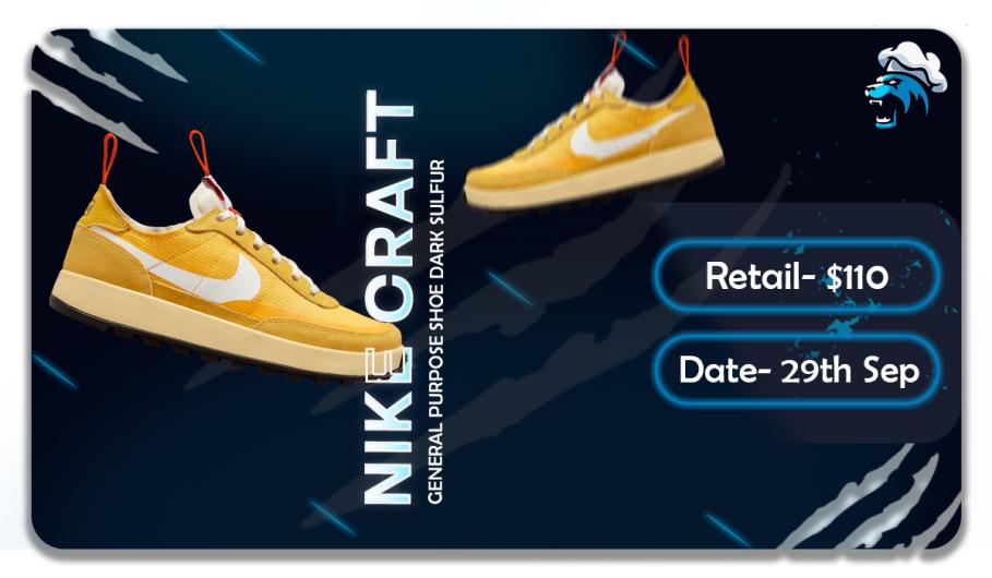 PettiProxies's tweet photo. Look for the "Nike Craft General purpose shoes Dark Sulphur" to be released on 29th September🥳🤩
A combination of mesh and suede overlays🥵

Unable to cop such hyped pairs?🤔
We can help you out with our amazing tools😎

Join @Pettiproxies 

LIKE 💖+RT♻️+Tag = Keep your DMs open https://t.co/l0EVCc0fNk