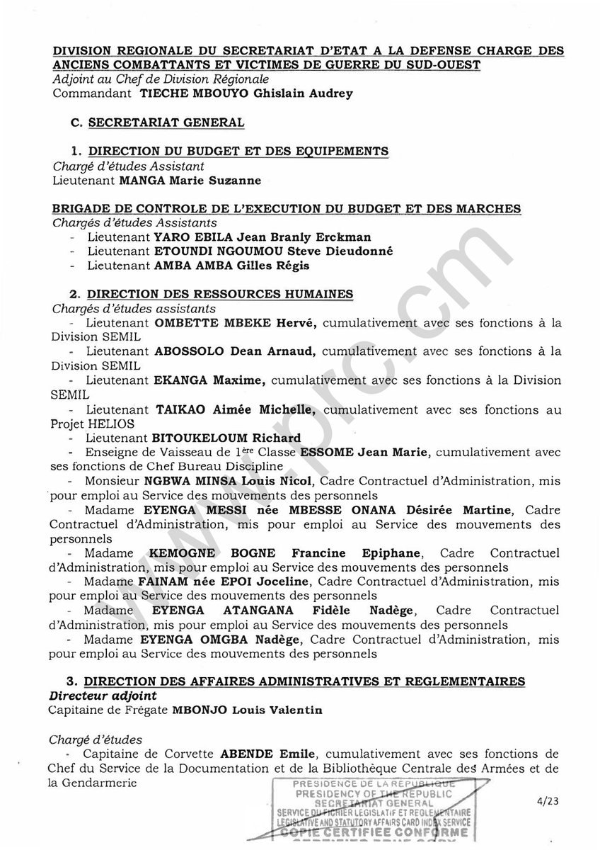 PR_Paul_BIYA's tweet photo. Arrêté N°0786/CAB/PR portant nomination de responsables au Ministère de la Défense.
#PaulBiya
#Cameroun
(1/6) https://t.co/7SH9MUOPVa