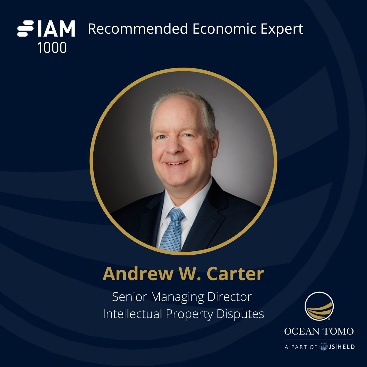 OceanTomo's tweet photo. Ocean Tomo Senior Managing Director, Andrew Carter has been named to the IAM Patent 1000 as a Recommended Economic Expert. IAM notes “Carter has outstanding leadership skills which serve him well as a testifier, client relationship manager, and team coordinator.” https://t.co/txsYiGm2E5