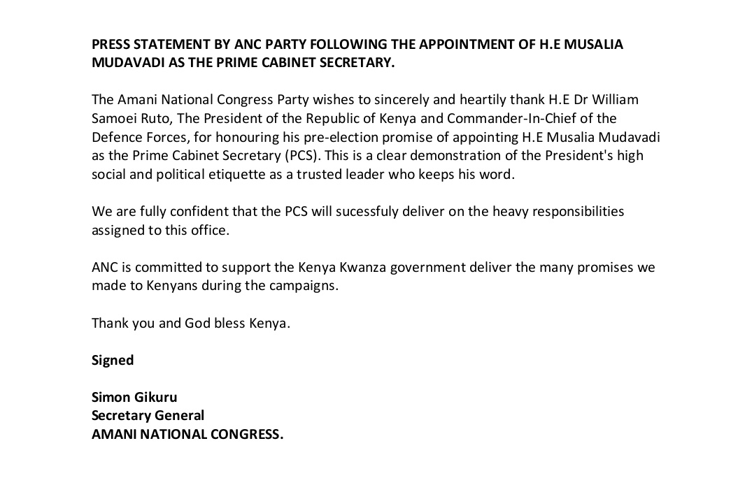 ProgressKN's tweet photo. PRESS STATEMENT FROM THE SECRETARY GENERAL @GikuruSK. https://t.co/o0PSUMNSTe