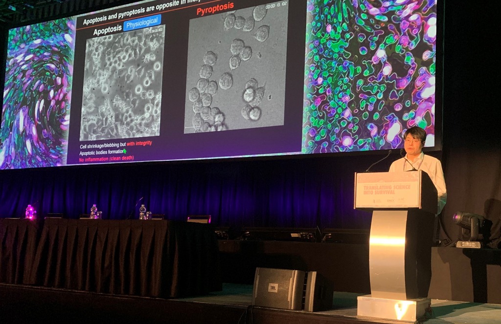 AACR (@aacr) on Twitter photo Feng Shao delivers the William B. Coley Lecture on "Pyroptosis: From antibacterial immunity to antitumor immunity" at #CICON22. The lecture honors Dr. Coley, a pioneer of cancer immunotherapy who founded the AACR and whose daughter, Helen Coley Nauts, founded <a href="/CancerResearch/">Cancer Research Institute</a>. Feng Shao delivers the William B. Coley Lecture on "Pyroptosis: From antibacterial immunity to antitumor immunity" at #CICON22. The lecture honors Dr. Coley, a pioneer of cancer immunotherapy who founded the AACR and whose daughter, Helen Coley Nauts, founded <a href="/CancerResearch/">Cancer Research Institute</a>.
