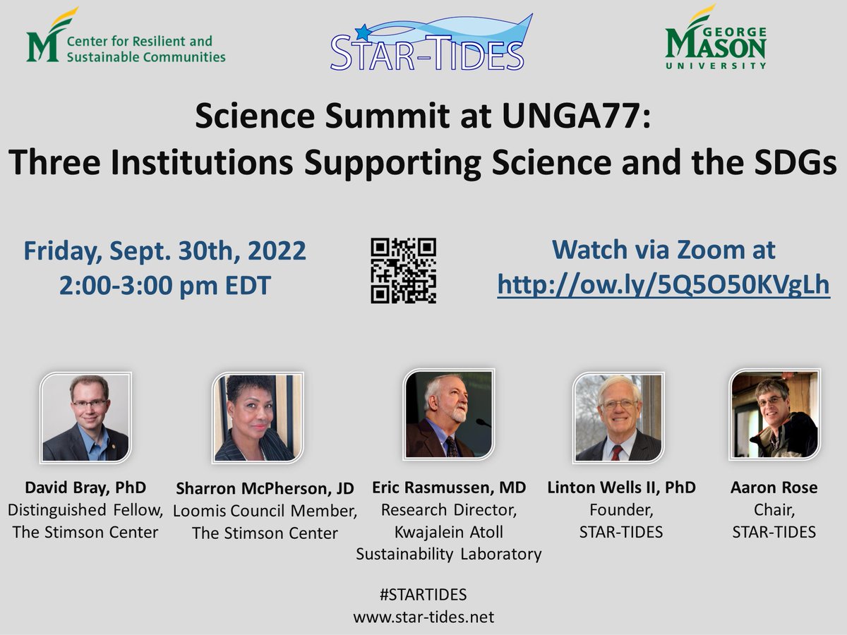 STAR_TIDES's tweet photo. This Friday, Sept. 30, 2-3pm ET, "Three Institutions Supporting #Science and the #SDGs," part of the #UN #ScienceSummit. Register at https://t.co/4gG2fQ2pdA. @SSUNGA_77 @StimsonCenter @GMU_CRASC @GeorgeMasonU https://t.co/yYvIIuxgva