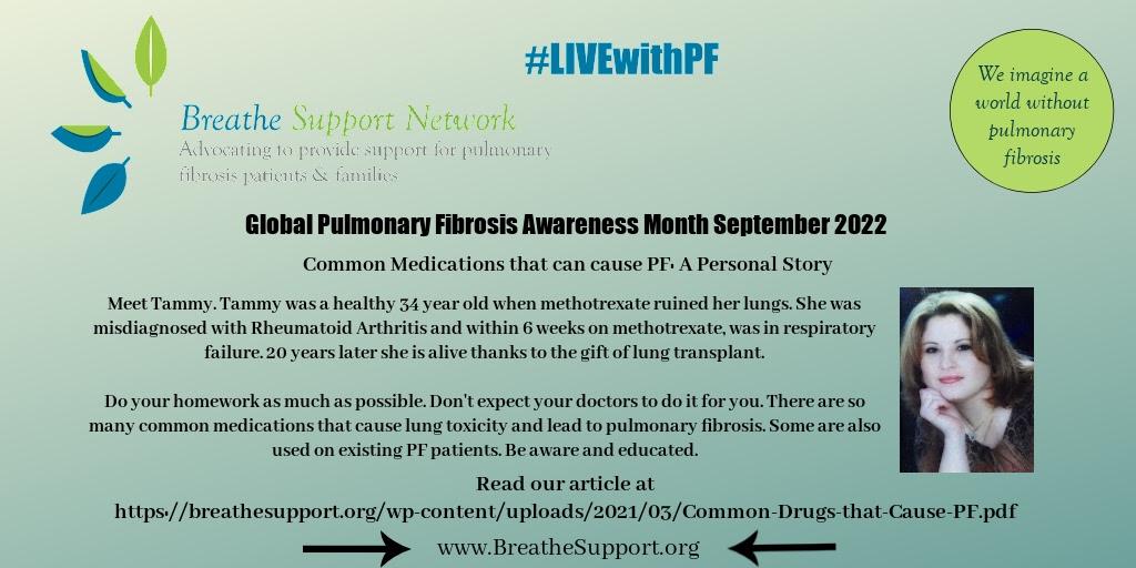 BreatheWithPF's tweet photo. #BreatheSupport #LIVEwithPF #PFAM #GPFAM #CUREforPF #pulmonaryfibrosis #PFawareness #BREATHE #commonmedicationsthatcausePF #medicationinducedPF #methotrexatePF #AmiodaronePF #chemotherapyPF #NitrofurantoinPF #macrobidPF #InfliximabPF #remicaidPF https://t.co/ceLyNKL3tx