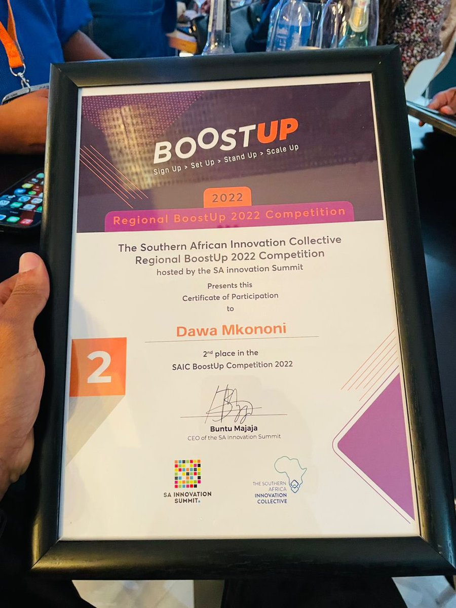 clementinoexau1's tweet photo. Second Place Winners among the Top 13 startup in Southern African Countries 
Such an honor to represent Tanzania 🇹🇿 and my Best team of Dawa Mkononi @daktarimkononi Thanks for the support @bunihub dyring the whole process 🙏🏽 🔥🚀 https://t.co/A9kBMxVEbN