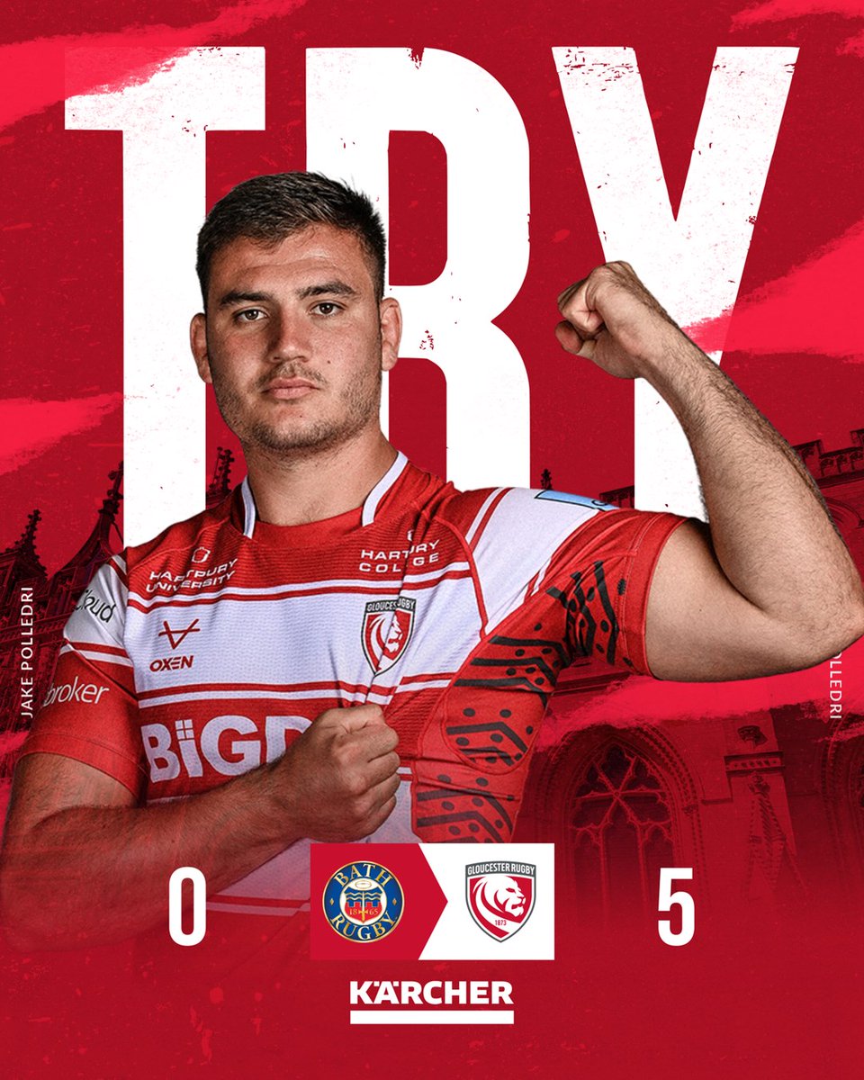 gloucesterrugby's tweet photo. TRY!

A powerful run into the corner and the try is awarded to a certain @JakePolledri!

🛁 0 - 5 🍒  // #BATvGLO https://t.co/QEWXN0nxJZ