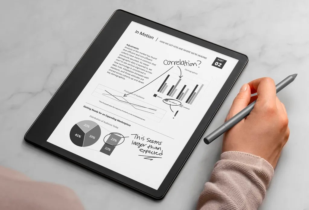 canaltech's tweet photo. Ele tem suporte para criação de cadernos virtuais, listas e notas em um único dispositivo leve de tela grande. Além disso, tem um display de 10,2 polegadas com 300 ppi. O novo Scrible oferece acabamento fosco e iluminação integrada de 35 LEDs com ajuste de temperatura. https://t.co/Y7XvEI5xIH