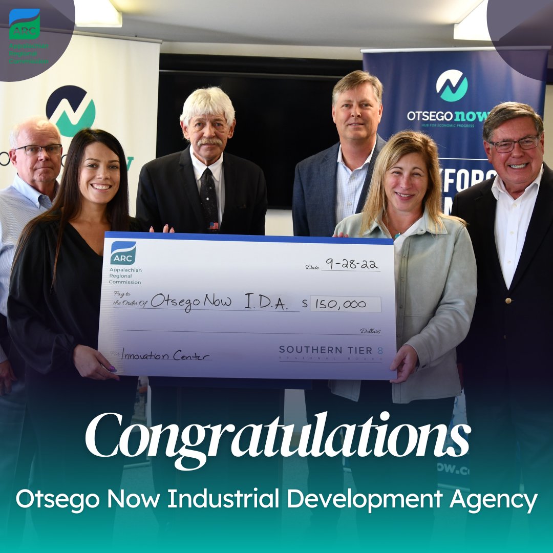 ny_st8's tweet photo. CONGRATULATIONS To Otsego Now Industrial Development Agency on their award of $150,000 from the Appalachian Regional Commission (ARC) to help develop an Innovation and Acceleration Center. 

#southerntierny #otsegocountyny #appalachianregionalcommission #economicdevelopment https://t.co/3zjqrcJKwC