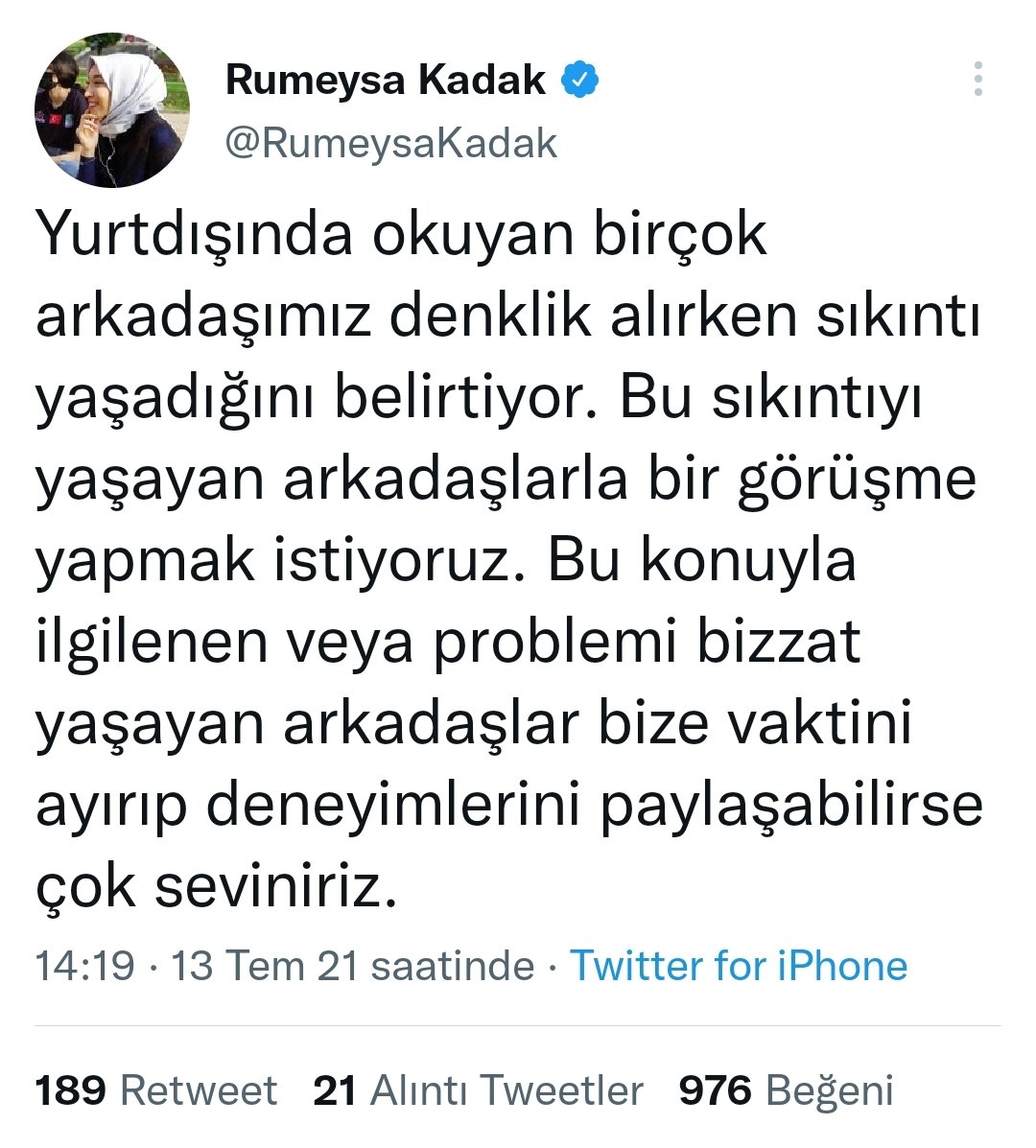 DenklikDiploma's tweet photo. @thhsynkrgz Sn @RumeysaKadak daha önce #DenklikSorunu ile ilgili attığı twit sonrası ne yaşadı ki bir anda konudan vazgeçti? Eğer vazgeçmediyse şuanda konu ile alakalı ne gibi bir girişimi var? Konunun tarafı olan bizlerle iletişim kurmayı düşünüyormu? https://t.co/SOoa27ZFxY