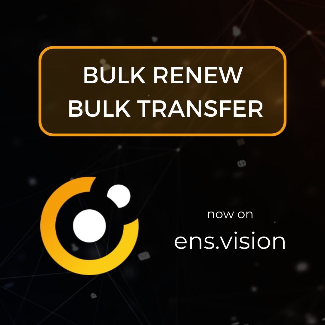 🚨 NEW RELEASE 🚨 Bulk Renew and Bulk Transfer are officially LIVE on ENS.Vision! 😱 Using Seaport contract, you can now Transfer multiple domains directly on ENS.Vision and Renew your domains for no extra fees! 🤯🔥 #ensvision #ens #domain #nft #web3