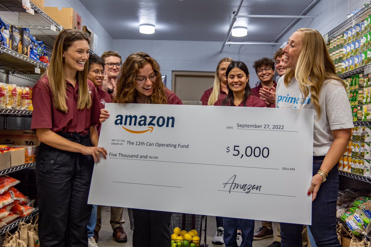 AggieVPRamirez's tweet photo. Yesterday, Amazon donated six pallets of food/items along with a $5,000 check to The 12th Can! What a wonderful team effort in service of giving back to our community here at Texas A&amp;M. WHOOP! #TAMU 

https://t.co/qKYM4OGL9y https://t.co/jINnUk70Bq