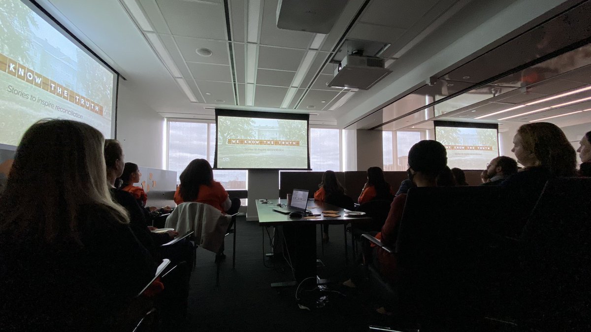 BakerMcKenzieCa's tweet photo. In advance of #OrangeShirtDay (for which we will be closing to reflect on the painful impact of residential schools and to honour the National Day for Truth &amp; Reconciliation), the office has gathered to screen @CBCManitoba’s “We Know the Truth: Stories to Inspire Reconciliation”. https://t.co/e8v91hHBel