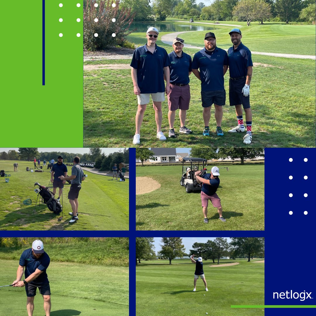 At netlogx, we work hard AND play hard! This month, our #netlogxTeam members and friends attended the annual E-gineering Golf Invitational at the Golf Club of Indiana! Mark Lambert, Jacob Peerman, Tim Barnes, and Bobby Sponsel had an un-fore-gettable time⛳.