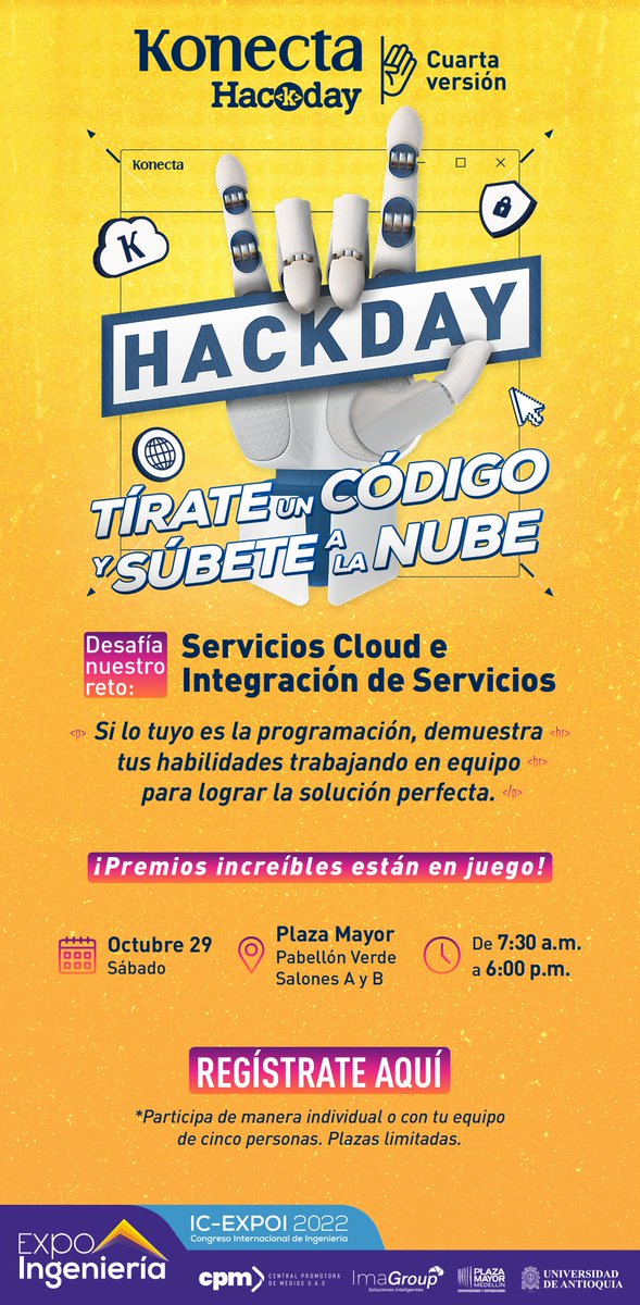 FIngenieriaUdeA's tweet photo. 👉 ¡Ya llega la cuarta versión del #HackDayKonecta en IC-EXPOI 2022! https://t.co/sARnp5uMNW https://t.co/aueMEUHa4C