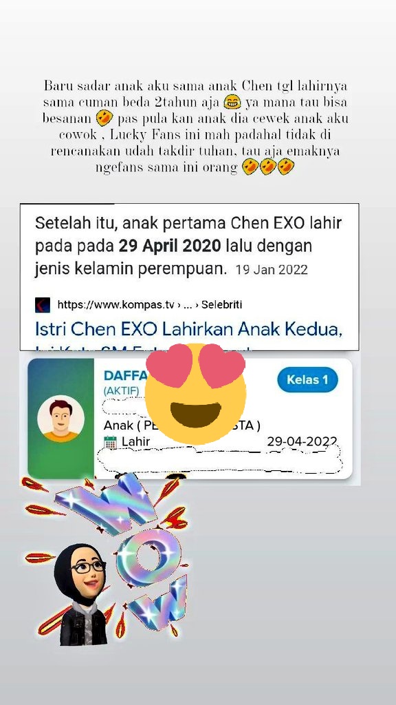 JdHoney2's tweet photo. Lagi asik scroll galeri baru sadar tanggal lahir anak aku samaan dengan anak idola kesayangan aku Chen @weareoneEXO , ya ini rencana Tuhan aku Fans yang beruntung 😘 bisa lah jadi besanan ini 🤣🤣 
#EXO #CHEN #Lay #Baekhyun #XIUMIN #CHANYEOL #Suho #Kai #SEHUN #DohKyungSoo https://t.co/6sAd19Z8Ui