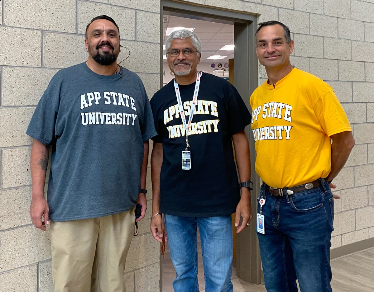 Malcolm_Mex's tweet photo. 3 @TexasLonghorns decided to wear @AppState_FB shirts for College shirt day. We work in Bryan College Station (Aggieland), next level trolling!!! https://t.co/x748Rr8sqS
