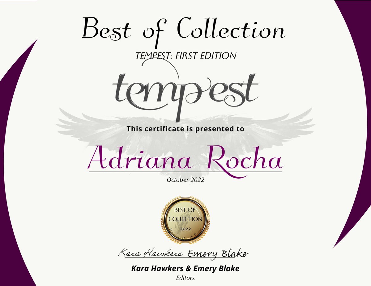 TheRavensQuoth's tweet photo. Congrats to the winners!
@practicallypoet
@writerlylegacy
Adriana Rocha
#poetrycommunity #WritingCommunity #readingcommunity #darkpoetry #lovepoetry #poems #poetry #poetryanthology #poetryawards #bestofcollection #poetsoftwitter #amreading #ravensquothpress #theravensquoth https://t.co/sonbujklAK