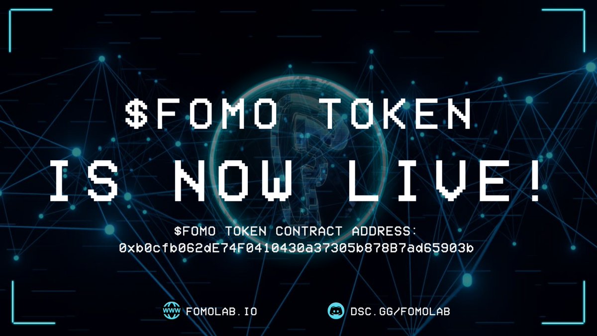 The $FOMO token is now LIVE! 🚀

The core token of the Fomo Lab ecosystem has now launched! 🌐

You will be able to get the $FOMO token on: app.uniswap.org/#/swap?inputCu…

The official $FOMO token address is: 0xb0cfb062dE74F0410430a37305b878B7ad65903b ⬅️