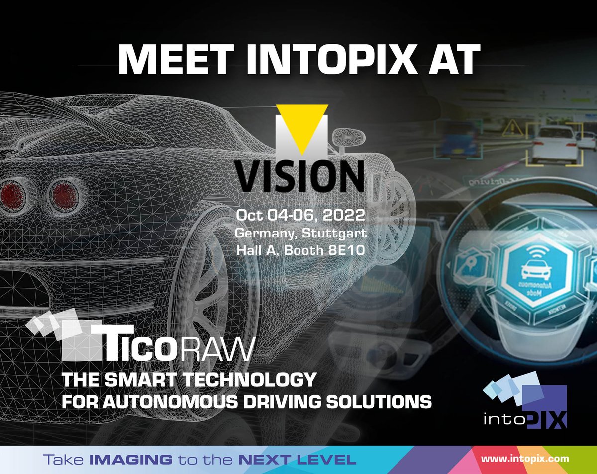 intoPIX's tweet photo. Explore the new @intoPIX  #TicoRAW at VISION Show! The RAW technology that goes beyond reality: lossless RAW quality, low power, line-based image processing &amp; compression technology created to unleash image sensor dataflows!
https://t.co/M3SC7OaFj7
Oct0 4-06 - Stuttgart https://t.co/C0vpChNsRf