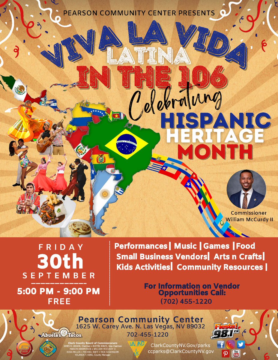Hello Booker Bobcats! The Pearson Community Center invites you and your family to come out and celebrate #HispanicHeritageMonth this Friday, September 30th at 5:00PM! Hope to see you there!