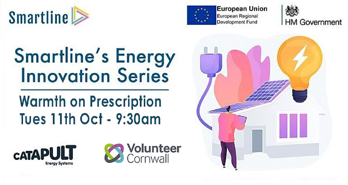 WeAreSmartline's tweet photo. Join us online on Tues, 11th Oct 2022 at 9:30am. Learn how Social Prescribing can help people be warmer &amp; healthier at home &amp; how it could apply to your organisation, at Smartline’s #Energy #Innovation Series, #Warmth on #Prescription. https://t.co/9kCe5hhCFH https://t.co/pYevLDUnMu